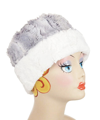   Women's Cuffed Pillbox  | Winter River  Silver  Faux Fur | Handmade USA by Pandemonium Seattle
