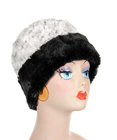 Women&#39;s Cuffed Pillbox Hat | Rosebud in Black Faux Fur with Cuddly Black lining | handmade Seattle WA USA by Pandemonium Millinery