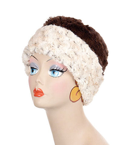 Cuffed Pillbox, Reversible (Solid or Two-Tone) - Rosebud Faux Fur Rosebud Brown with Cuddly Chocolate Hats Pandemonium Millinery