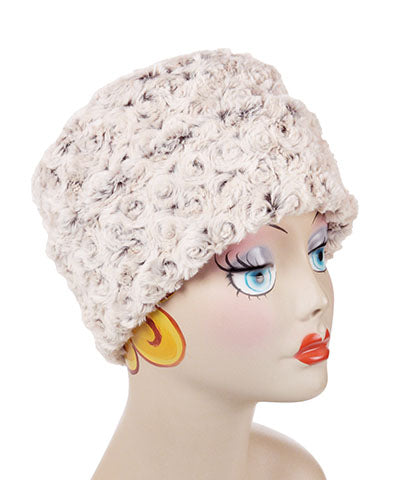 Cuffed Pillbox, Reversible (Solid) - Rosebud Faux Fur / Rosebud Brown - Solid Hats wholesale Pandemonium Millinery