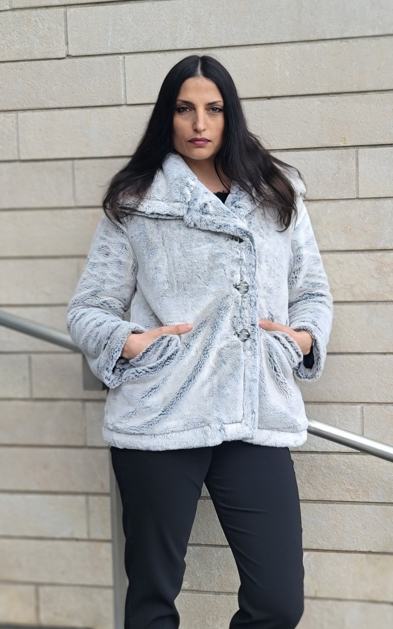 Dietrich Coat | Frosted Juniper Faux Fur | Handmade USA by Pandemonium Seattle