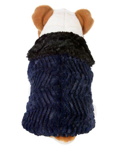 Dog Coat, Reversible - Chevron Faux Fur in Navy with Cuddly Faux Fur - Sold Out!