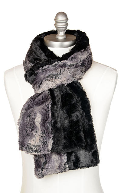 Dual Tone Scarf Cuddly Black And Muddy Waters Luxury Faux Fur Handmade In Seattle
