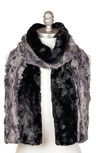 Dual Tone Scarf Cuddly Black And Seattle Sky Luxury Faux Fur Handmade In Seattle