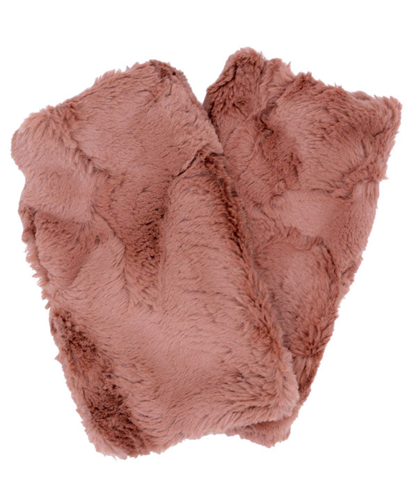 Men's Fingerless Gloves | Frosted Cedar Faux Fur reversed to Copper River | Handmade in the USA by Pandemonium Seattle