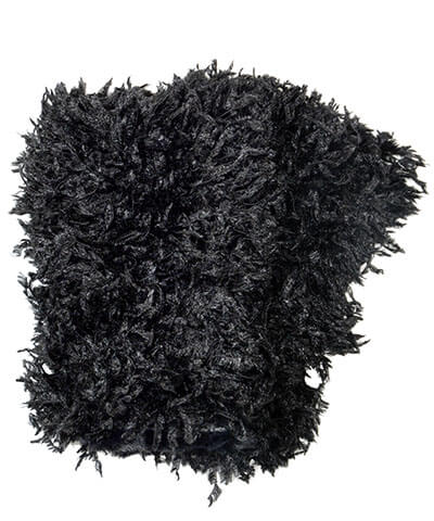 Fingerless Texting Gloves - Black Swan Faux Feather, lined with Luxury Faux Fur in Peacock Pond.  Also available with Cuddly Faux Fur in Black