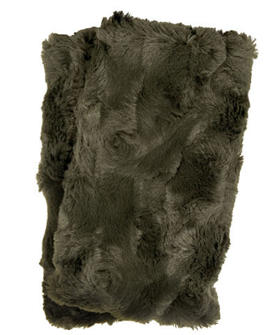 Men&#39;s Handmade Fingerless Texting Gloves in Army Green Faux Fur with Cuddly Black Faux Fur - Reversible