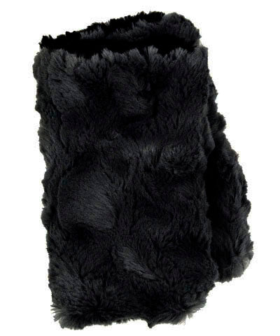 Men's Fingerless Gloves | Cozy Cable Faux Fur in Ash lined Black | Handmade by Pandemonium Millinery Seattle, WA USA