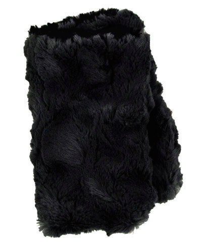 Men&#39;s Fingerless / Texting Gloves, Reversible - Luxury Faux Fur in Smouldering Sequoia lined Black - Handmade by Pandemonium Millinery Seattle WA USA