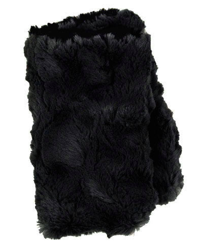 Men's Fingerless Texting Gloves | Luxury Faux Fur Desert Sand - Reversible to Cuddly Black | Handmade Pandemonium Millinery Seattle WA USA