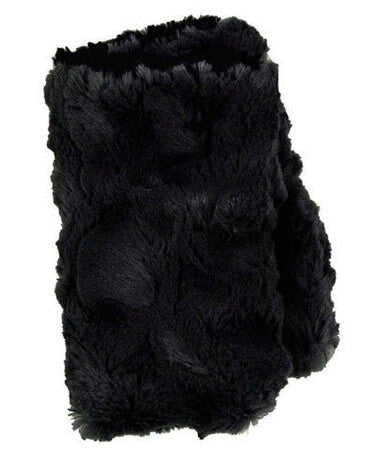 Men's Handmade Fingerless Texting Gloves in Army Green Faux Fur with Cuddly Black Faux Fur - shown in reverse