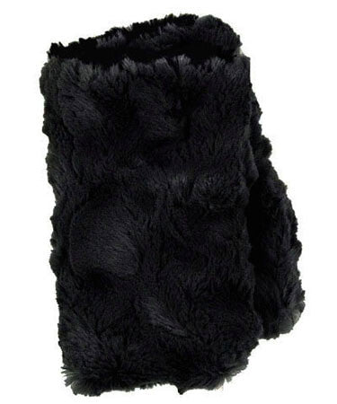 Men&#39;s Handmade Fingerless Texting Gloves in Army Green Faux Fur with Cuddly Black Faux Fur - shown in reverse
