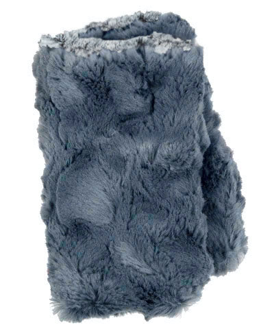 Men's Fingerless Gloves | Frosted Juniper Faux Fur reversed to Cuddly Slate | Handmade in the USA by Pandemonium Seattle