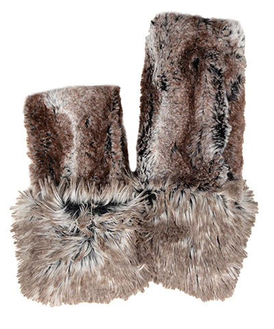 Fingerless Gloves Cuffed | Birch Luxury Faux Fur with Arctic Fox Cuff | Handmade by Pandemonium Millinery Seattle WA USA