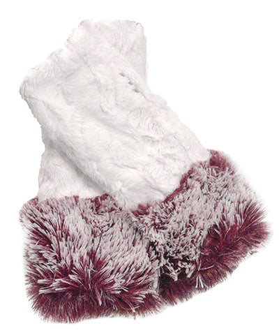 Fingerless Gloves - Berry Foxy Long Hair Cuff with Ivory Faux Fur - Handmade Seattle WA Pandemonium