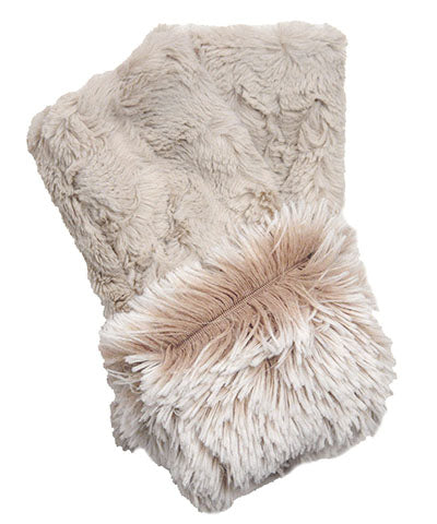 Fingerless Gloves with Cuff | Sand Cuddly Faux Fur with Foxy Beach Cuff | Handmade by Pandemonium Millinery Seattle WA USA