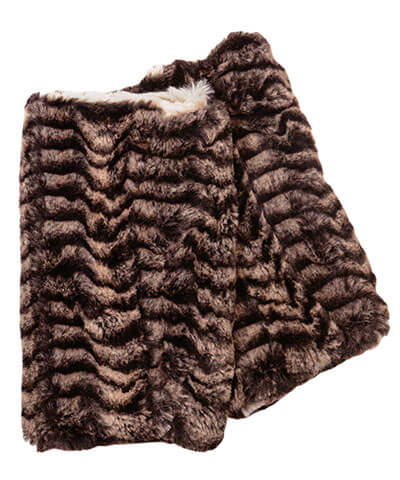 Fingerless Texting Gloves in 8MM Faux Fur in Sepia with Cuddly Sand Faux Fur - Reversible