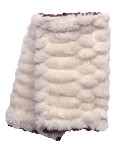 Handmade in the USA Fingerless Texting Gloves in Falkor Cream Faux Fur with Cuddly Fur in Chocolate - Reversible