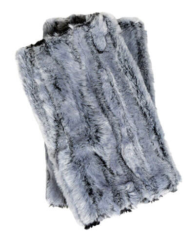 Handmade in the USA Fingerless Texting Gloves in Glacier Bay Faux Fur with Cuddly Black Faux Fur - Reversible