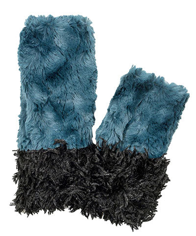 Reversible Fingerless Gloves | Black Swan & Peacock Faux Fur | Pandemonium Millinery