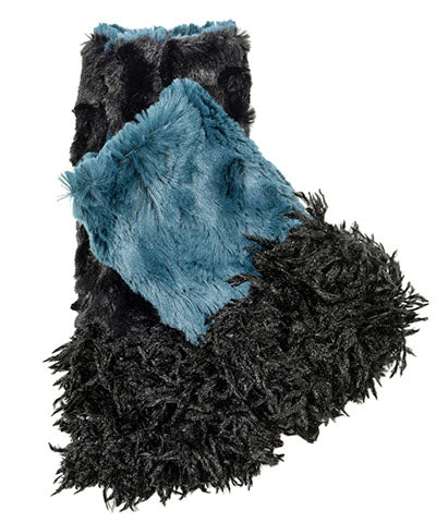Reversible Fingerless Gloves | Black Swan & Peacock Pond Faux Fur | Pandemonium Millinery