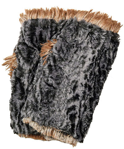 Reversible Fingerless Gloves | Red Fox Faux Fur lined Siberian Lynx | Pandemonium Millinery