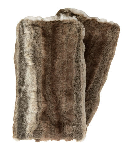 Men&#39;s Handmade Fingerless Texting Gloves in Willow&#39;s Grove Faux Fur with Falkor Faux Fur - Reversible
