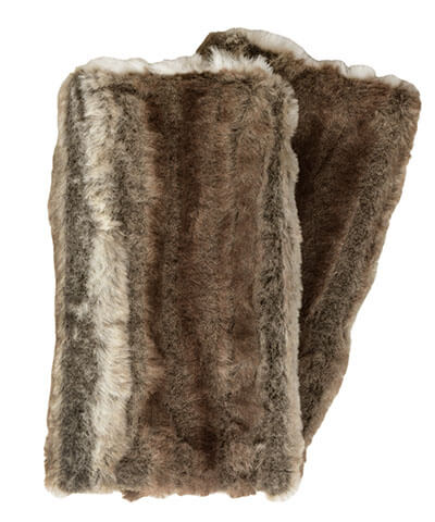 Made in Seattle WA  USA - Fingerless Texting Gloves in Willows Grove with Falkor Cream Faux Fur - Reversible