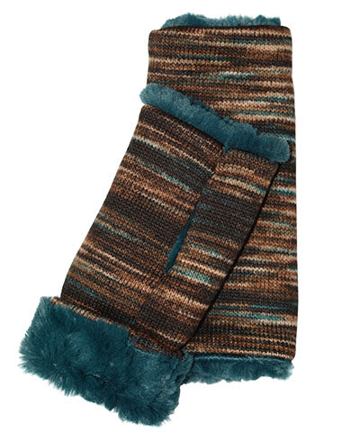 Men's Fingerless Gloves | Sweet Stripes in English Toffee lined Peacock Pond | Handmade by Pandemonium Millinery Seattle, WA USA