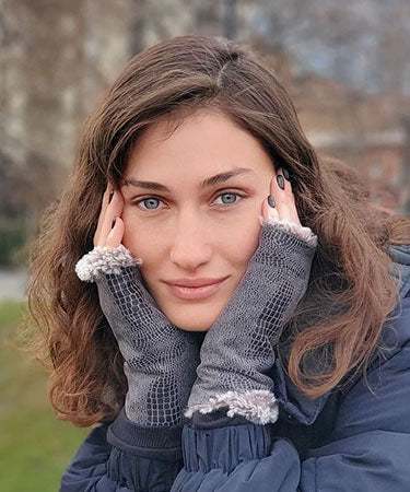 Reversible Fingerless Gloves | Vegan Leather Outback in Brown with Espresso Bean Faux Fur | Pandemonium Millinery