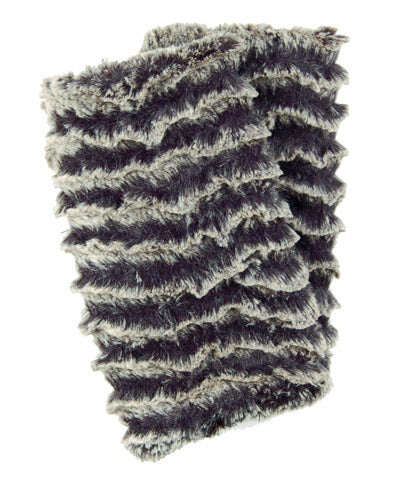 Men's Fingerless Texting Gloves | Luxury Faux Fur Desert Sand Charcoal - Reversible | Handmade Pandemonium Millinery Seattle WA USA
