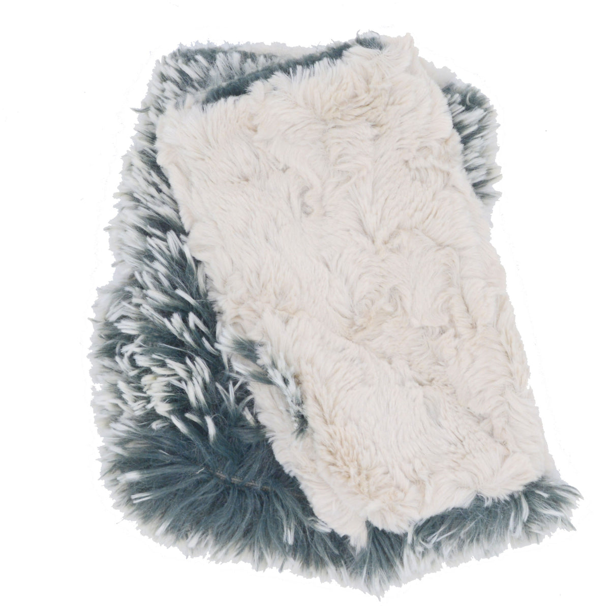 Reversible Fingerless Gloves | Silver Tipped Fox Faux Fur in Blue Steel lined Sand | Pandemonium Millinery