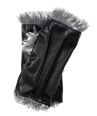 Fingerless Gloves - Vegan Black Leather lined in Fox Faux Fur