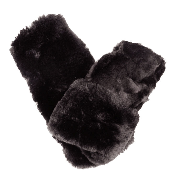 Royal Opulence Fingerless Gloves Mid in Onyx Faux Fur  by Pandemonium Seattle. 