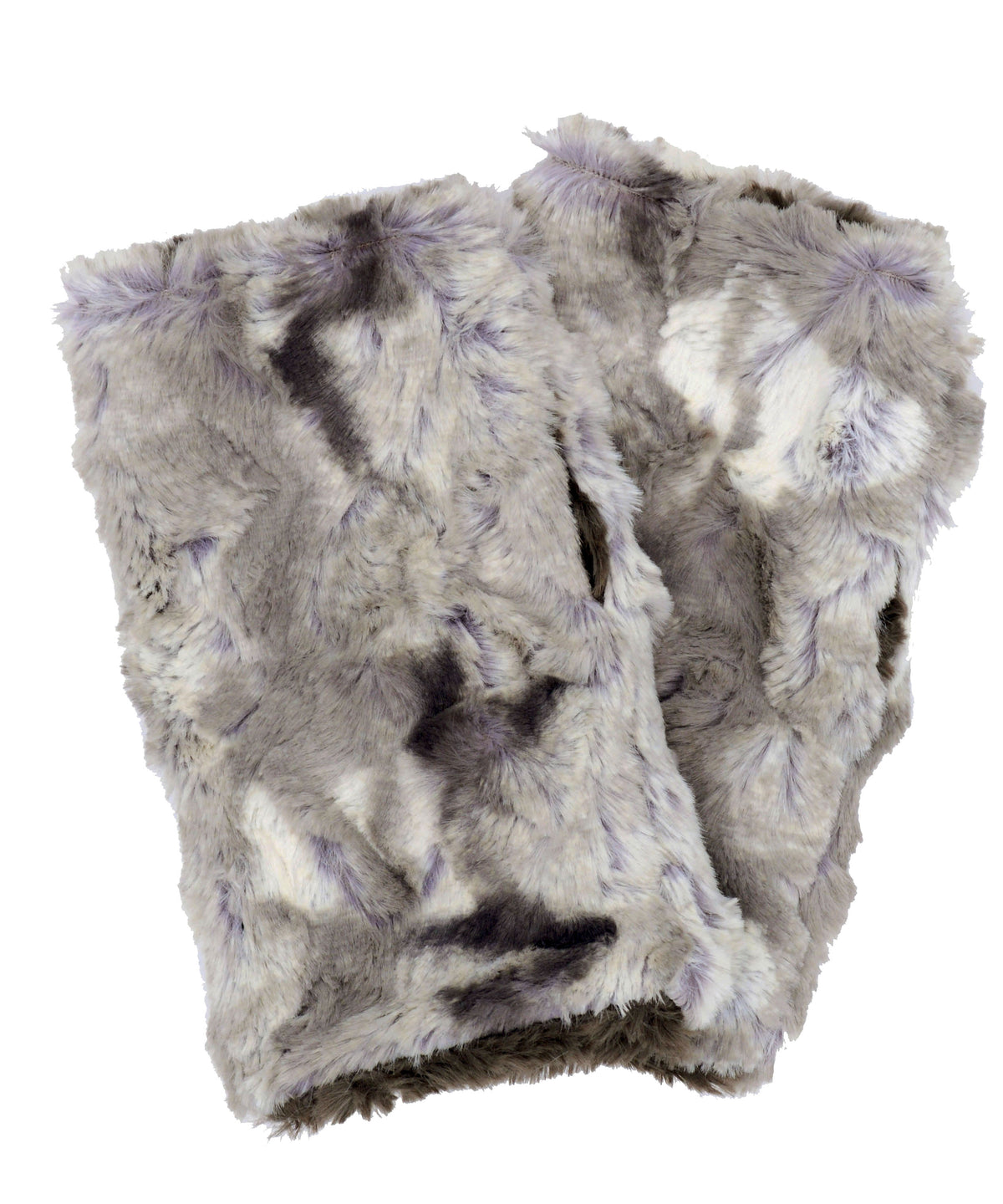 Men’s Product shot of Fingerless Gloves  | White Water Gray, White and Black Faux Fur | Handmade by Pandemonium Millinery Seattle, WA USA