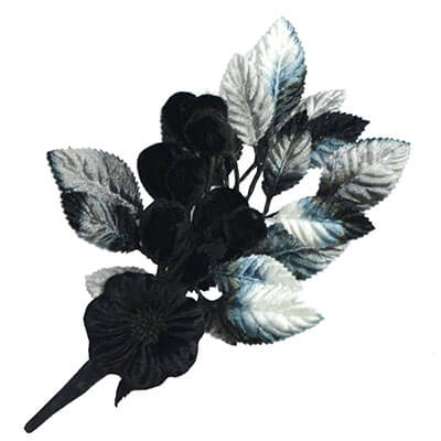 Velvet Brooch with Black Flowers &amp; Pods with Silver Leaves | Assembled in Seattle WA | Pandemonium Millinery