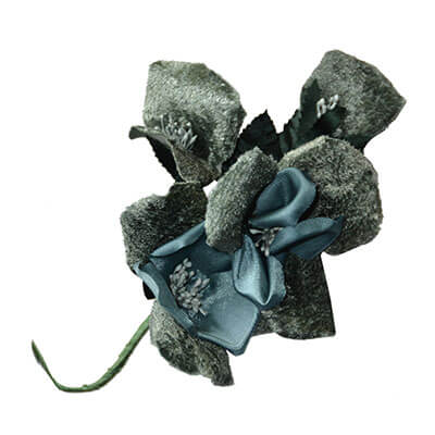 Brooch Velvet Flowers in Blue Green | Pandemonium Millinery