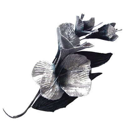 Velvet Flower Brooch in Gray and Black | Pandemonium Millinery