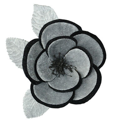 Velvet Luster Flower Brooch in Gray and Black | Pandemonium Millinery