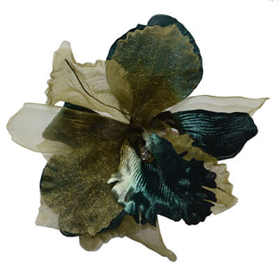 Flower Trim Velvet & Organdy in Green | Pandemonium Millinery