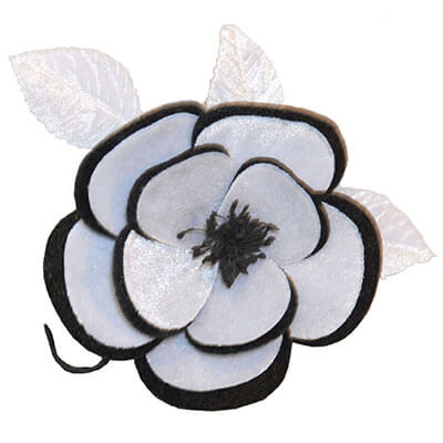 Velvet Luster Flower Brooch in White and Black | Pandemonium Millinery