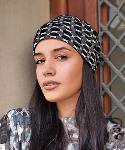 Rowdie Hat in Lunar Eclipse on Model handmade in Seattle, WA USA by Pandemonium Millinery