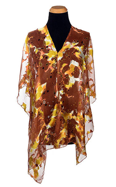 Garden Path in Snap Dragon shown with V-neck styling. Made in Seattle, WA, USA by Pandemonium Seattle.