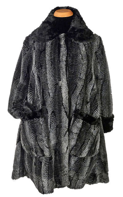 Garland Swing Coat | Nightshade Black and White Faux Fur and cuddly Black | Handmade in Seattle WA | Pandemonium Millinery 