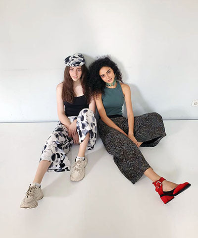 Gaucho Pants Model Shot | Linen in Black White Floral & Peacock Paisley | Handmade in Seattle WA USA | Leigh Young Collection