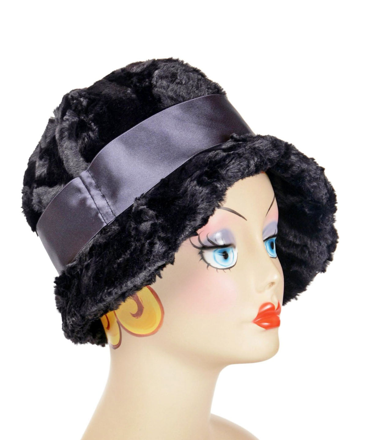 Grace Hat with Satin Band | Cuddly Black Faux Fur | Handmade USA Pandemonium Millinery