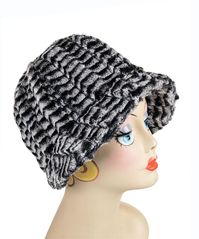 Grace Cloche Hat in 8mm Black White Luxury Faux Fur | Handmade in Seattle WA | Pandemonium Millinery