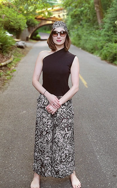 Model wearing Hair/Neck Tie | Coral Garden Silk | Handmade in Seattle WA