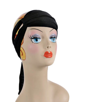 Mannequin Product shot of Head Wrap, Multi-Style | Jersey knit Abyss | Handmade by Pandemonium Millinery Seattle, WA USA