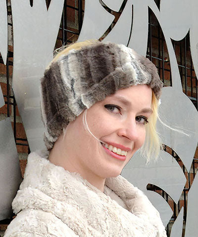 Model is wearing Headband in Luxury Faux Fur in Willows Grove handmade Seattle WA